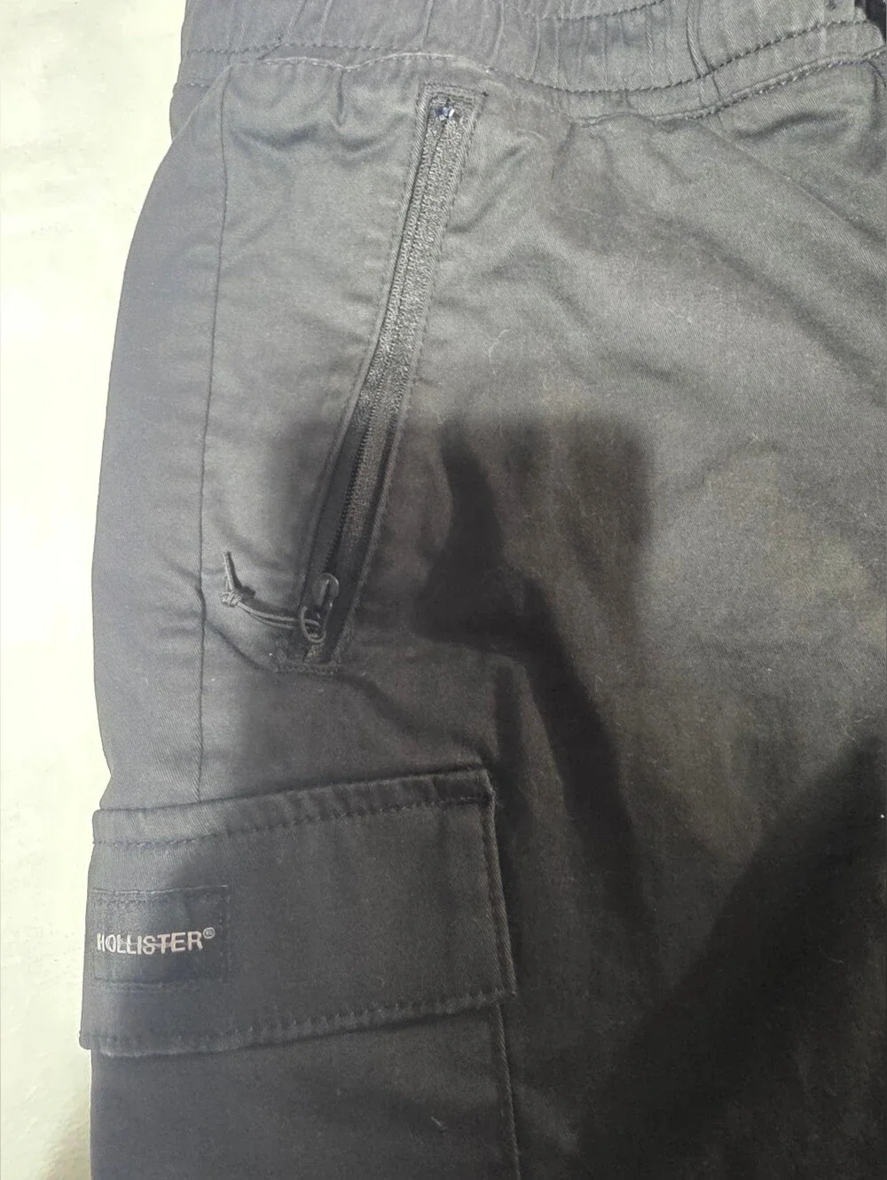 Hollister Black Cargo Jogger Shorts Zip Pocket Drawstring Men's Small